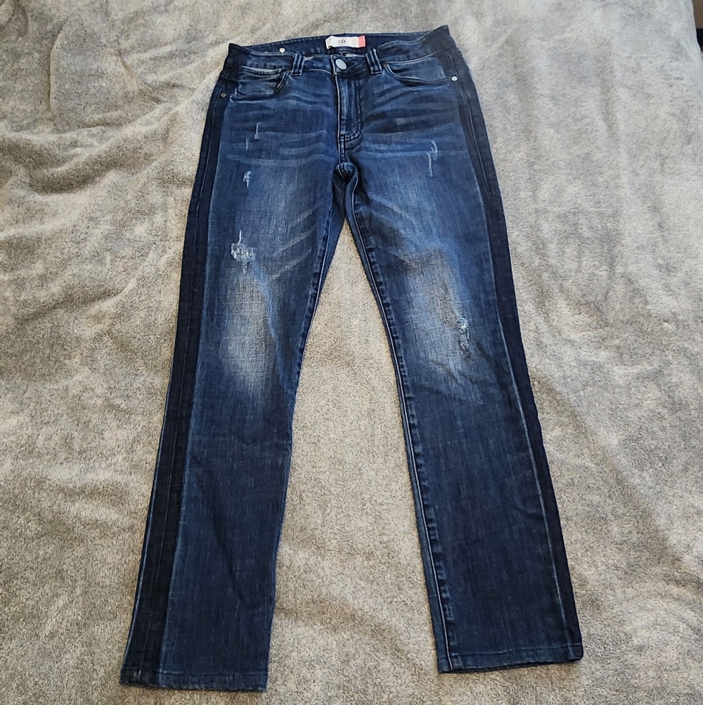 Cabi High Straight Jeans Women’s Size 6 Distressed Tuxedo Stripe Denim - 24"